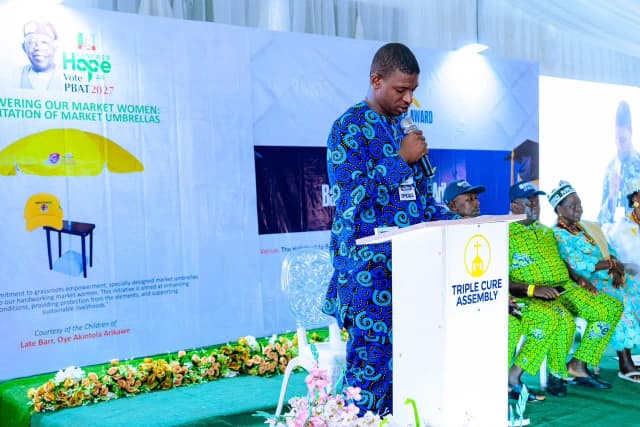 Remarks by Mr. Ayomikun Akintola during the formal handover of market umbrella kits and setups to community market women, promoting grassroots business sustainability.