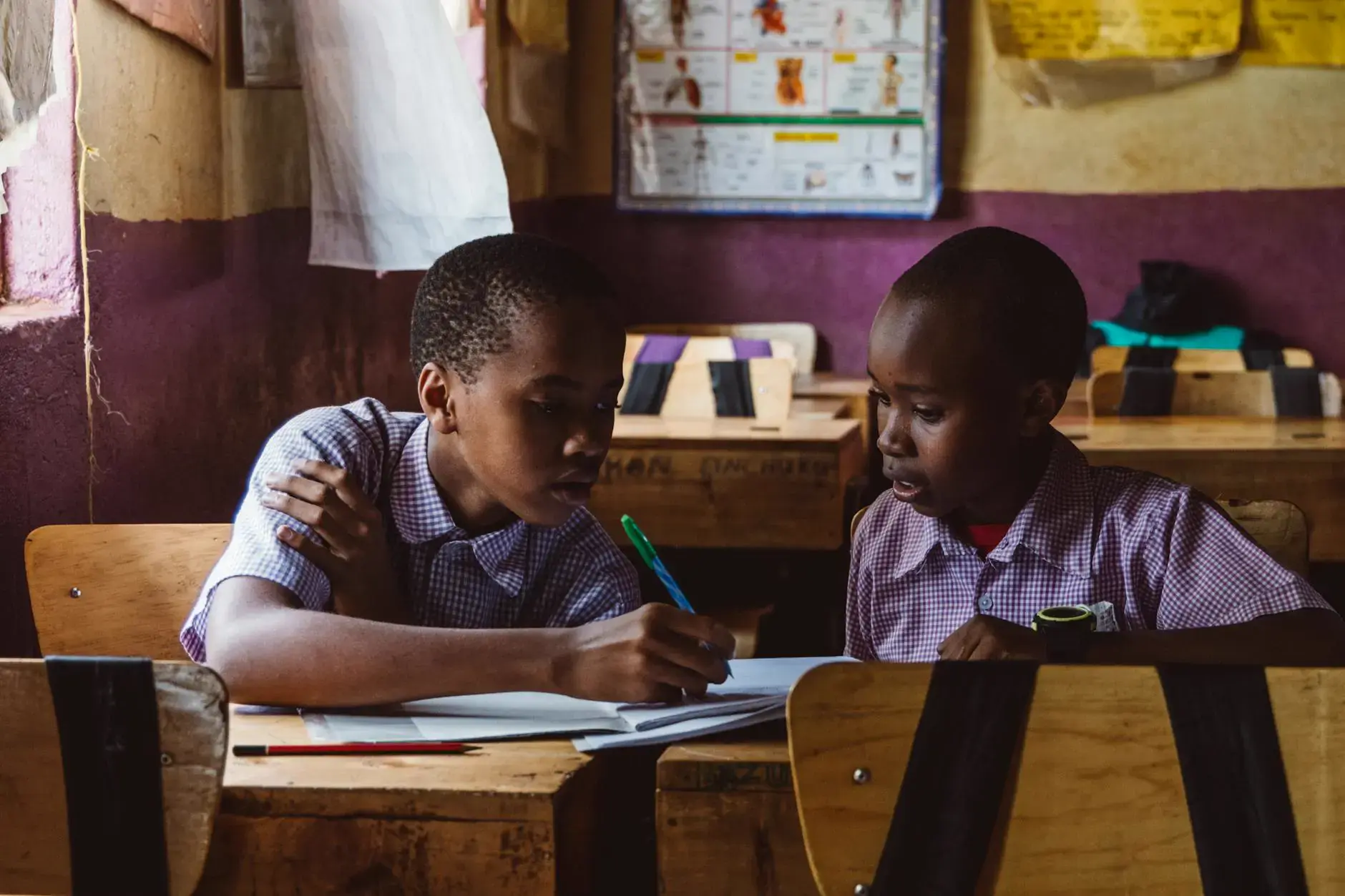 two students in a classroom
